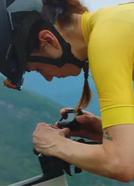 Cyclist setting up a bike training device